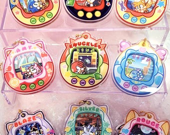 Sonic Tamagotchi Keychains - Shadow Chao Knuckles Tails Amy Silver Blaze Rouge