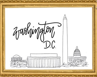 Washington DC print, black and white