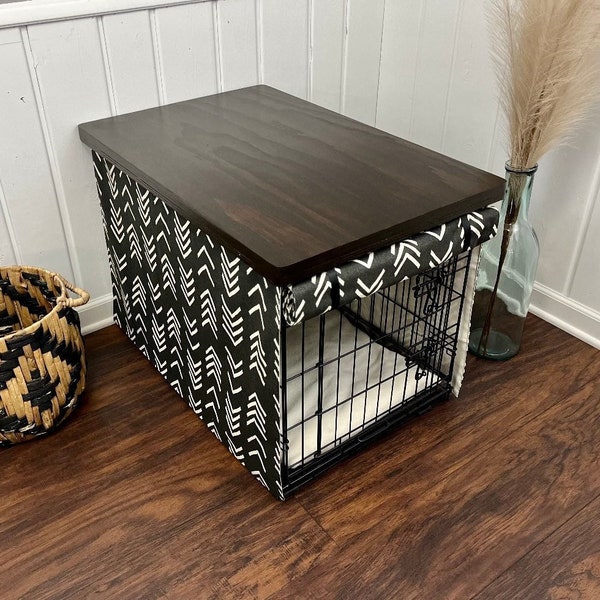 Original Pine Wood Dog Crate Table Safety Lip Included Dog Kennel Wood Table Top Dog Kennel Cover Farmhouse Dog Kennel Top Dog Crate Topper