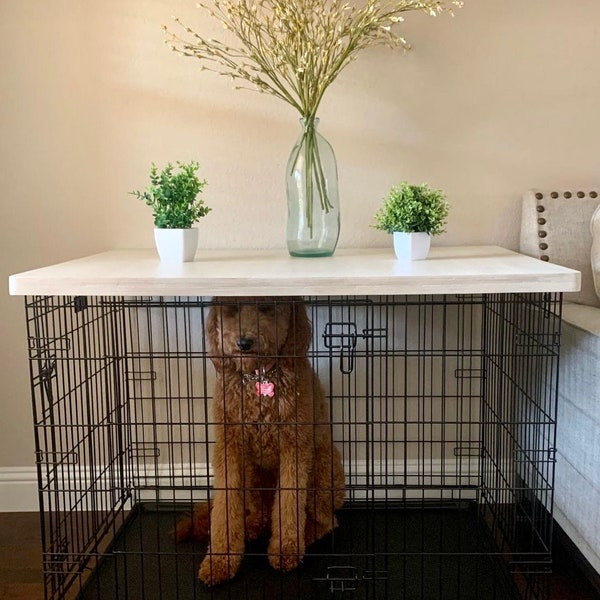Safety Lip Included | Dog Kennel Wood Table Top Dog Kennel Cover Farmhouse Dog Kennel Top Dog Crate Topper Dog Crate Table Furniture