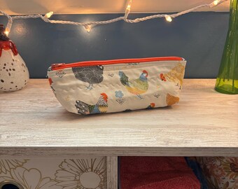 Quilted Zipper Pouch - Chickens