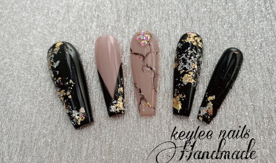 BLACK PINK NAILS Press on Nails Handmade Luxury Nails | Etsy