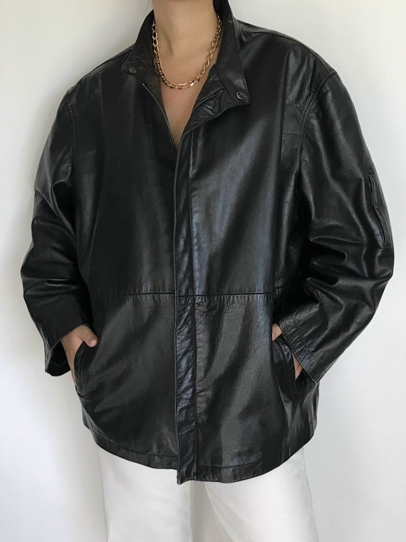 Leather Jacket Vintage Claiborne Black Oversized U