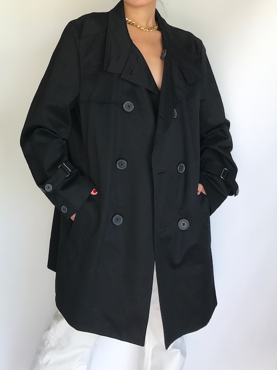 Trench Coat Vintage Black Cotton Double Breasted U