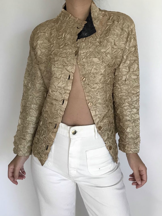 Vintage Rare Gold Button Up Women's Blouse Popcorn