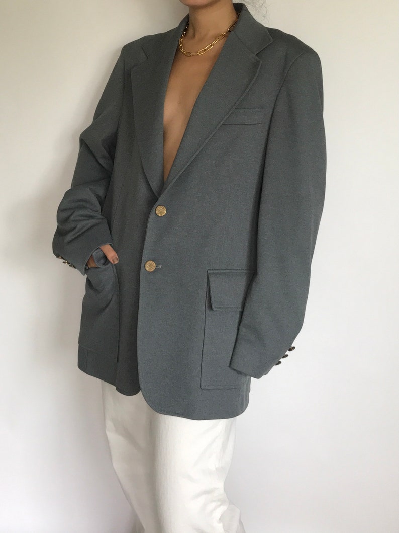Vintage Gray Blazer Classic Single Breasted Oversized Unisex Suit Jacket Sportcoat Wool Blend FallWinter Minimal Suit Jacket Coat Size ML