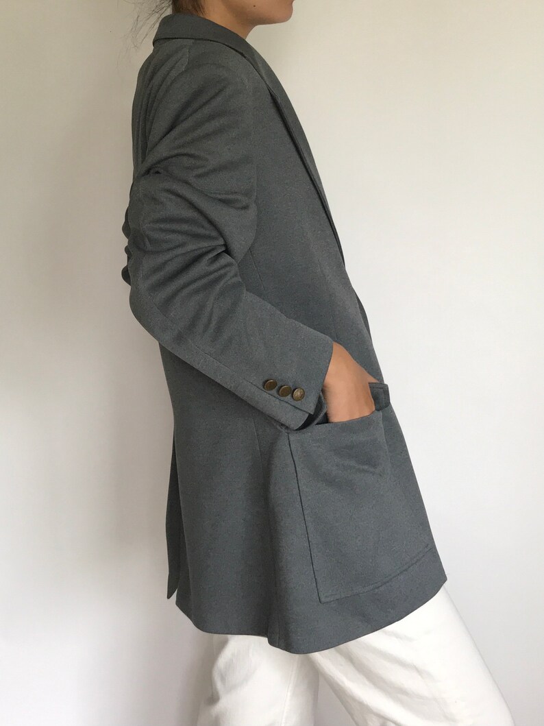 Vintage Gray Blazer Classic Single Breasted Oversized Unisex Suit Jacket Sportcoat Wool Blend FallWinter Minimal Suit Jacket Coat Size ML