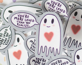 Spooky Self Care Ghost Water-Resistant Sticker For Water Bottle Notebook Laptop And More