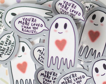 Spooky Self Care Ghost Water-Resistant Sticker For Water Bottle Notebook Laptop And More