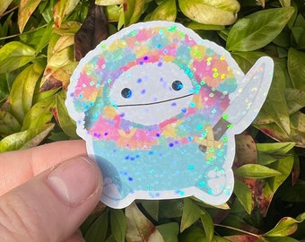 HOLOGRAPHIC Squishy Plush Inspired Blue Rainbow Bigfoot With Knife Sticker | Sparkly Holo Rainbow Sticker For Squish Plush Collector HTF