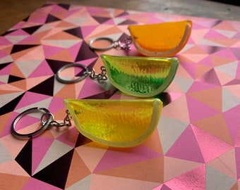 Citrus Wedge Keychain | Lemon Lime Orange Slice Keychain | Gift For Server, Waiter, Waitress | Funny Unique Food Keychain
