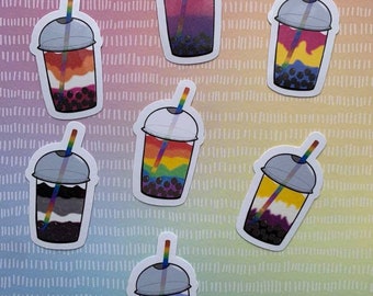 Pride Flag Boba Tea Water-Resistant Sticker | Gay Pride Stickers | LGBTQIA+ Pride | Rainbow Lesbian Bi Pan Ace Trans Nonbinary