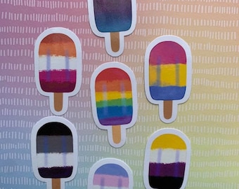 Pride Flag Popsicle Water-Resistant Sticker | Gay Pride Stickers | LGBTQIA+ Pride | Rainbow Lesbian Bi Pan Ace Trans Nonbinary