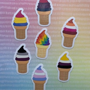 Pride Flag Ice Cream Soft Serve Water-Resistant Sticker | Gay Pride Stickers | LGBTQIA+ Pride | Rainbow Lesbian Bi Pan Ace Trans Nonbinary