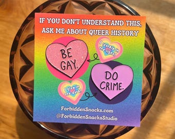 Glow In The Dark and Glitter Soft Enamel Pin Two Pin Set Duo | Be Gay Do Crime Conversation Heart | Couples Gift Best Friend Gift LGBTQIA+