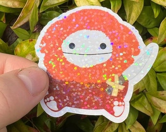 HOLOGRAPHIC Squishy Plush Inspired Brown and White Bigfoot With Knife Sticker | Sparkly Holo Rainbow Sticker For Squish Plush Collector HTF