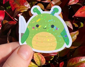 HOLOGRAPHIC Squishy Plush Inspired Grasshopper With Knife Sticker | Sparkly Holo Rainbow Sticker For Squish Plush Collector HTF