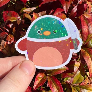 HOLOGRAPHIC Squishy Plush Inspired Mallard Duck With Knife Sticker | Sparkly Holo Rainbow Sticker For Squish Plush Collector HTF
