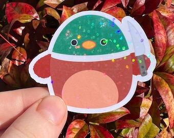 HOLOGRAPHIC Squishy Plush Inspired Mallard Duck With Knife Sticker | Sparkly Holo Rainbow Sticker For Squish Plush Collector HTF