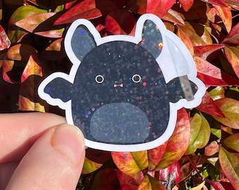HOLOGRAPHIC Squishy Plush Inspired Bat With Knife Sticker | Sparkly Holo Rainbow Sticker For Squish Plush Collector HTF