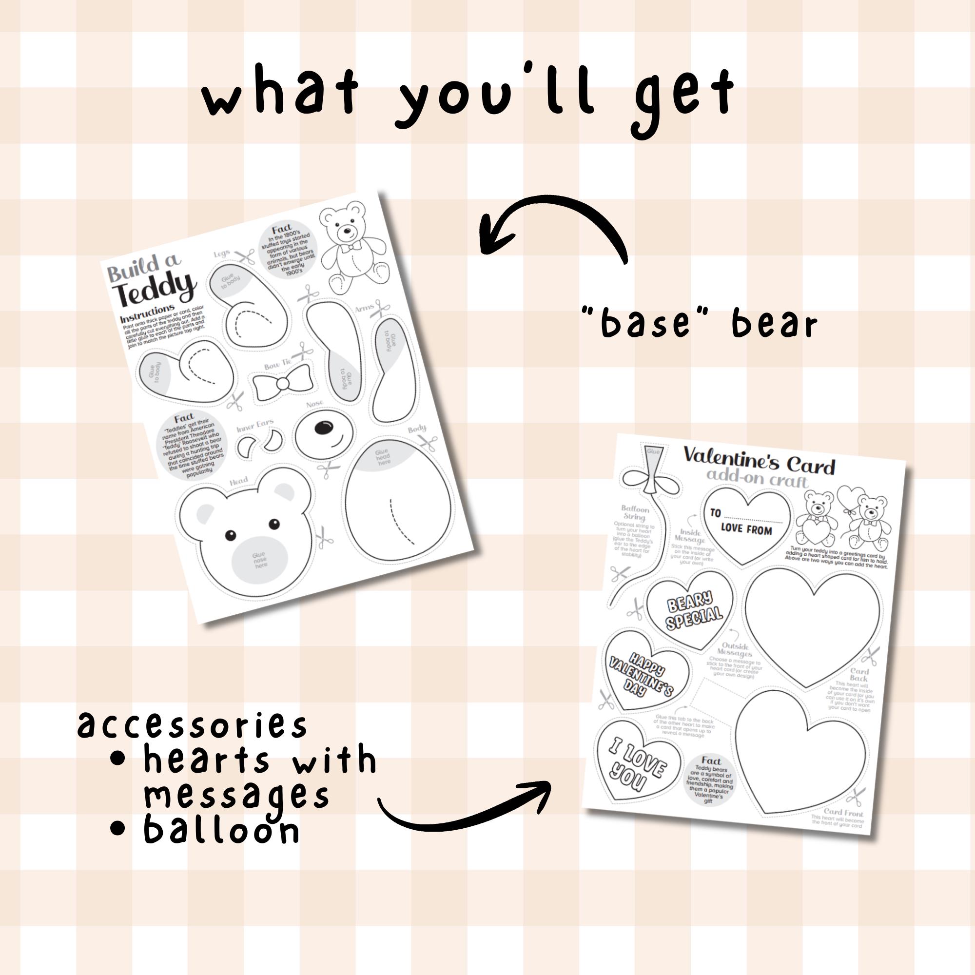 Valentine Bear Craft | Cut and Paste Activity (PDF Download) - Etsy