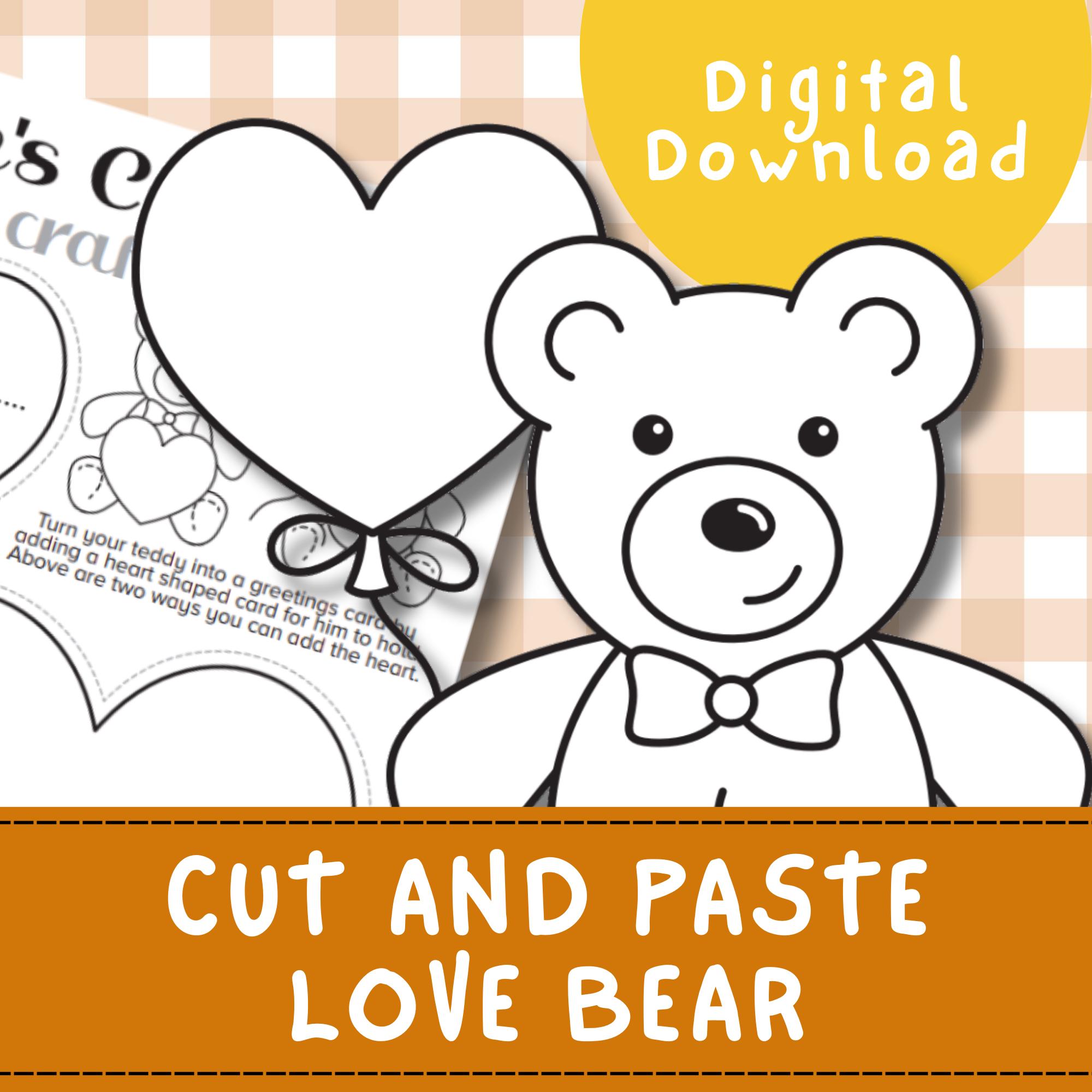 Valentine Bear Craft | Cut and Paste Activity (PDF Download) - Etsy