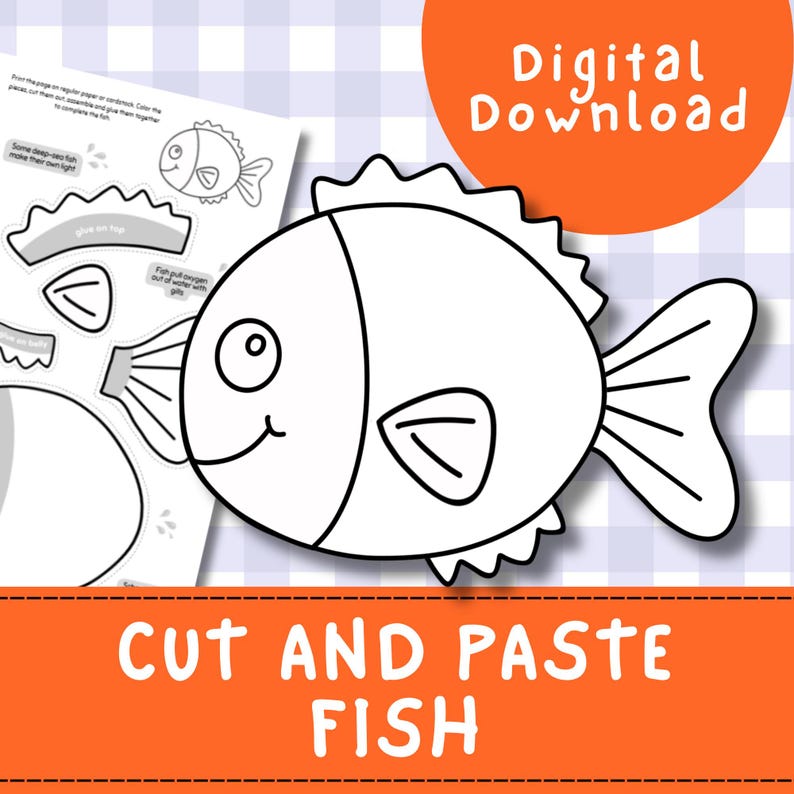 Fish Cut and Paste Craft Printable for Preschool | Ocean Animal Scissor ...