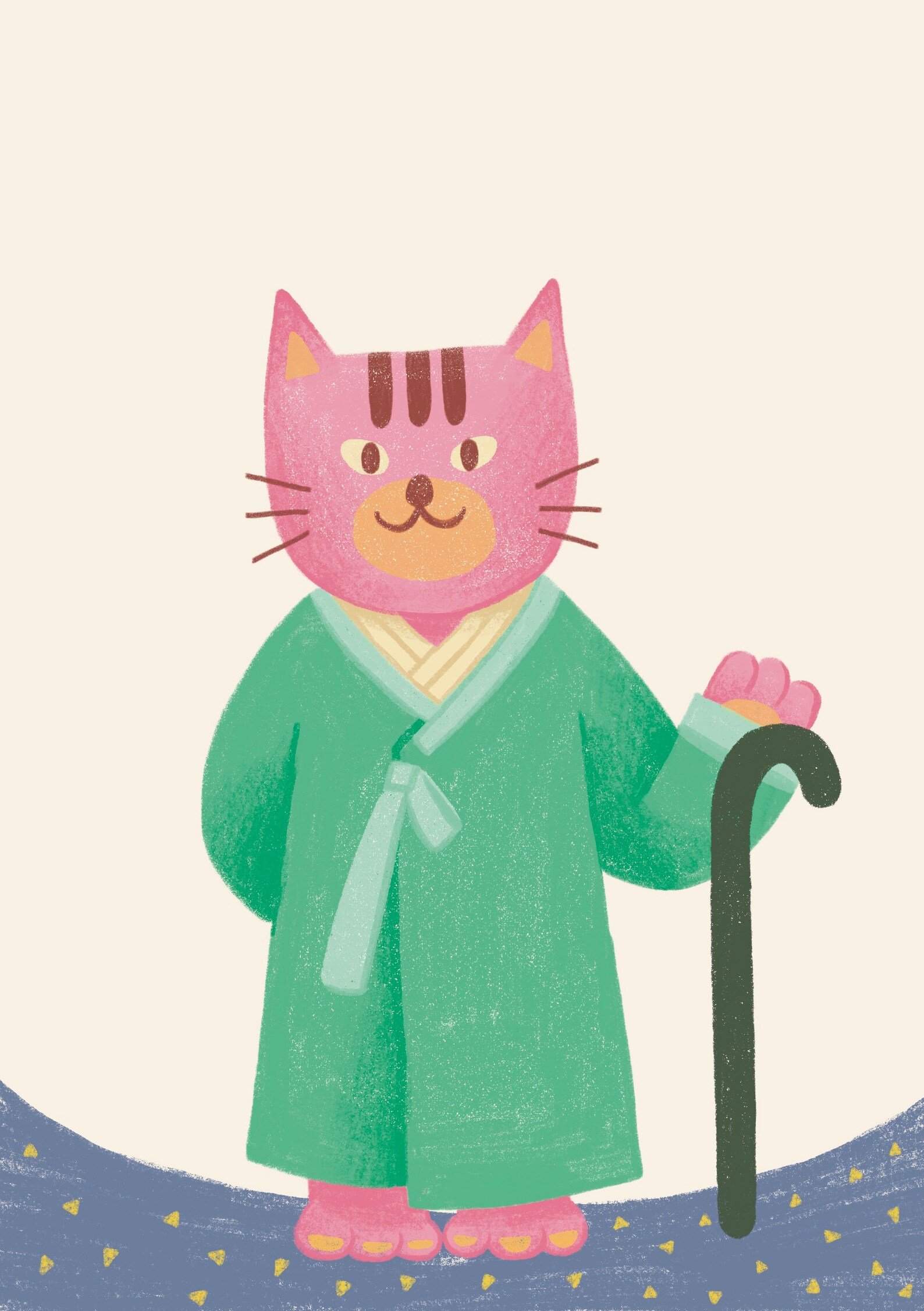 Korean Cat Illustration Poster Hanbok , Korean Art, Children's Room