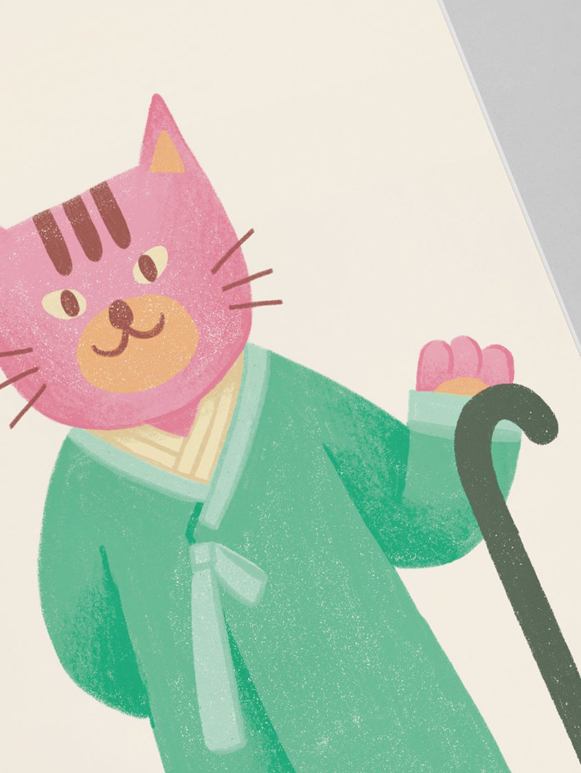 Korean Cat Illustration Poster Hanbok , Korean Art, Children's Room