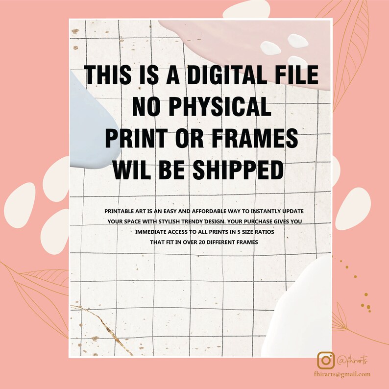K&ouml;nnte beinhalten: Ein digitaler Download f&uuml;r druckbare Kunst. Der Text lautet "Dies ist eine digitale Datei, kein physischer Druck oder Rahmen wird versandt." Druckbare Kunst ist eine einfache und erschwingliche M&ouml;glichkeit, Ihren Raum sofort mit stilvollem, trendigem Design zu aktualisieren. Mit Ihrem Kauf erhalten Sie sofortigen Zugriff auf alle Drucke in 5 Gr&ouml;&szlig;enverh&auml;ltnissen, die in &uuml;ber 20 verschiedene Rahmen passen.