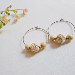 Japanese Mizuhiki earring/Hoop earring/Champagne color/Circle earring