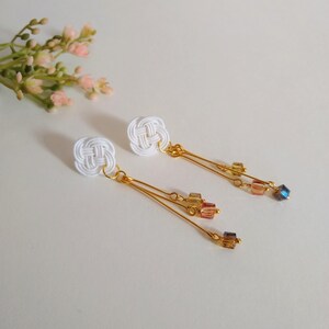 Japanese Mizuhiki earring/Woven earring/white/Dangle & Drop earring/Elegant