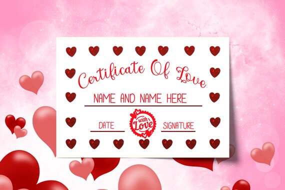 Paper Certificate Download Valentines Day EDITABLE Love Certificate ...