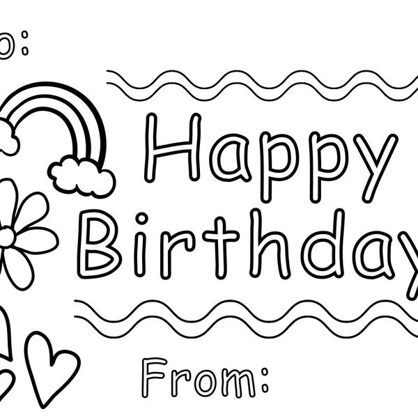 Printable and Coloring Birthday Card for Kids, DIY Birthday Card for Kids, Coloring Card to Make at Home, Pictures to Trace to Make a Card