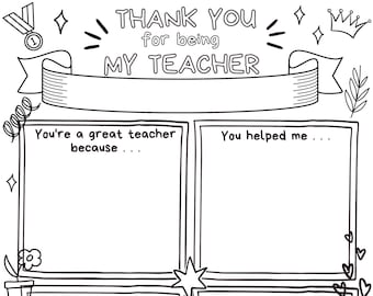 Thank You Teacher Coloring Card, Teacher Appreciation Printable, Teacher Appreciation Gift, Thank You Teacher, End of Year Thank You Letter