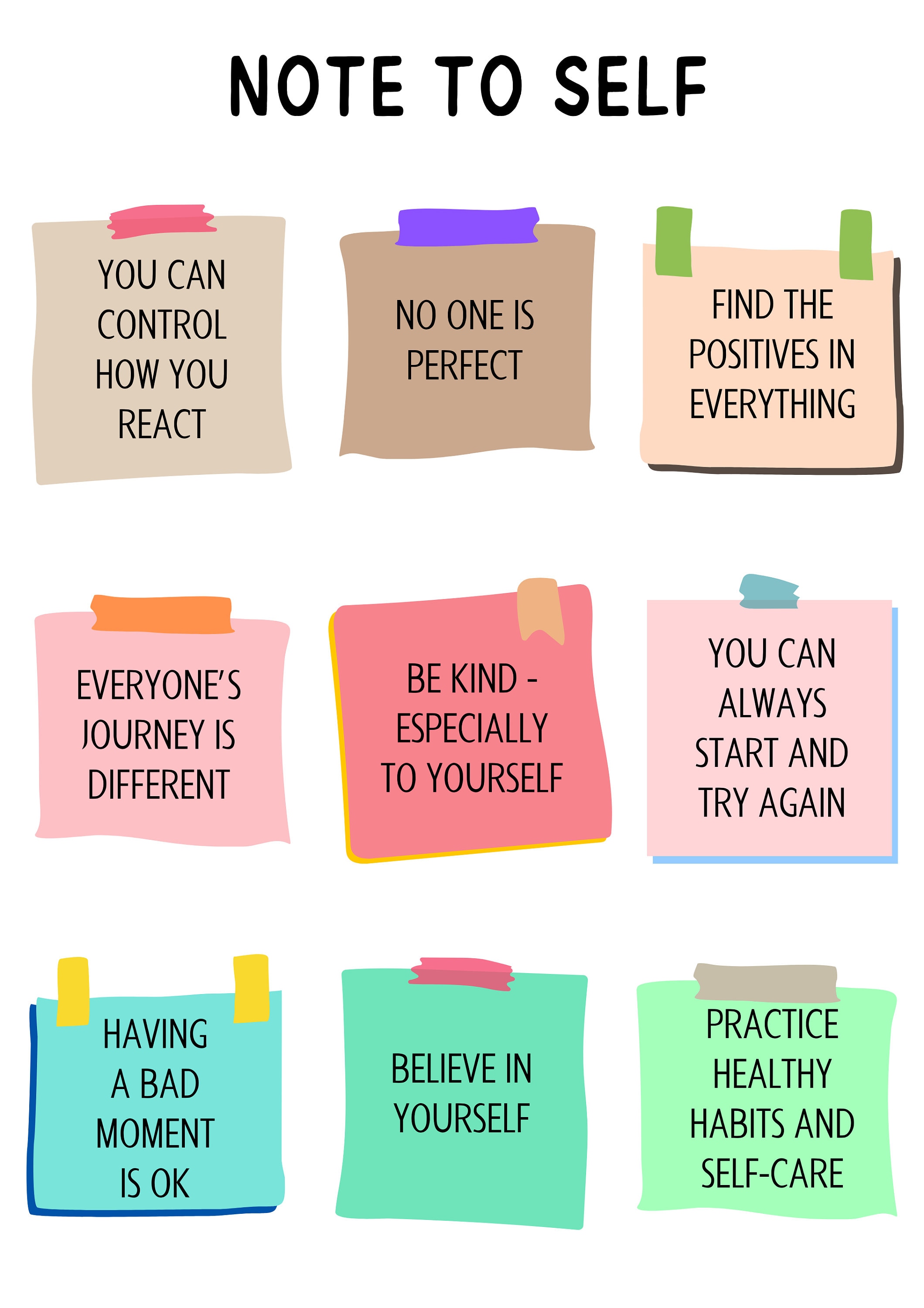 Note to Self Reminders, Positive Self Care Notes, Self Love ...