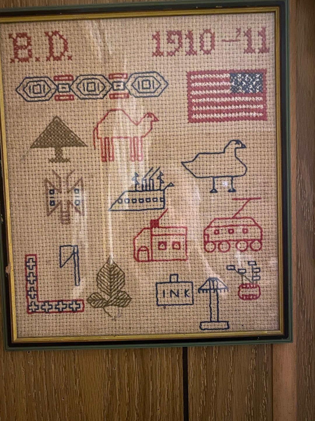 1910 Folk Art Needlepoint Etsy