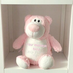 Braille Pastel Pink Plushie with Phrase in Plain and Braille Font