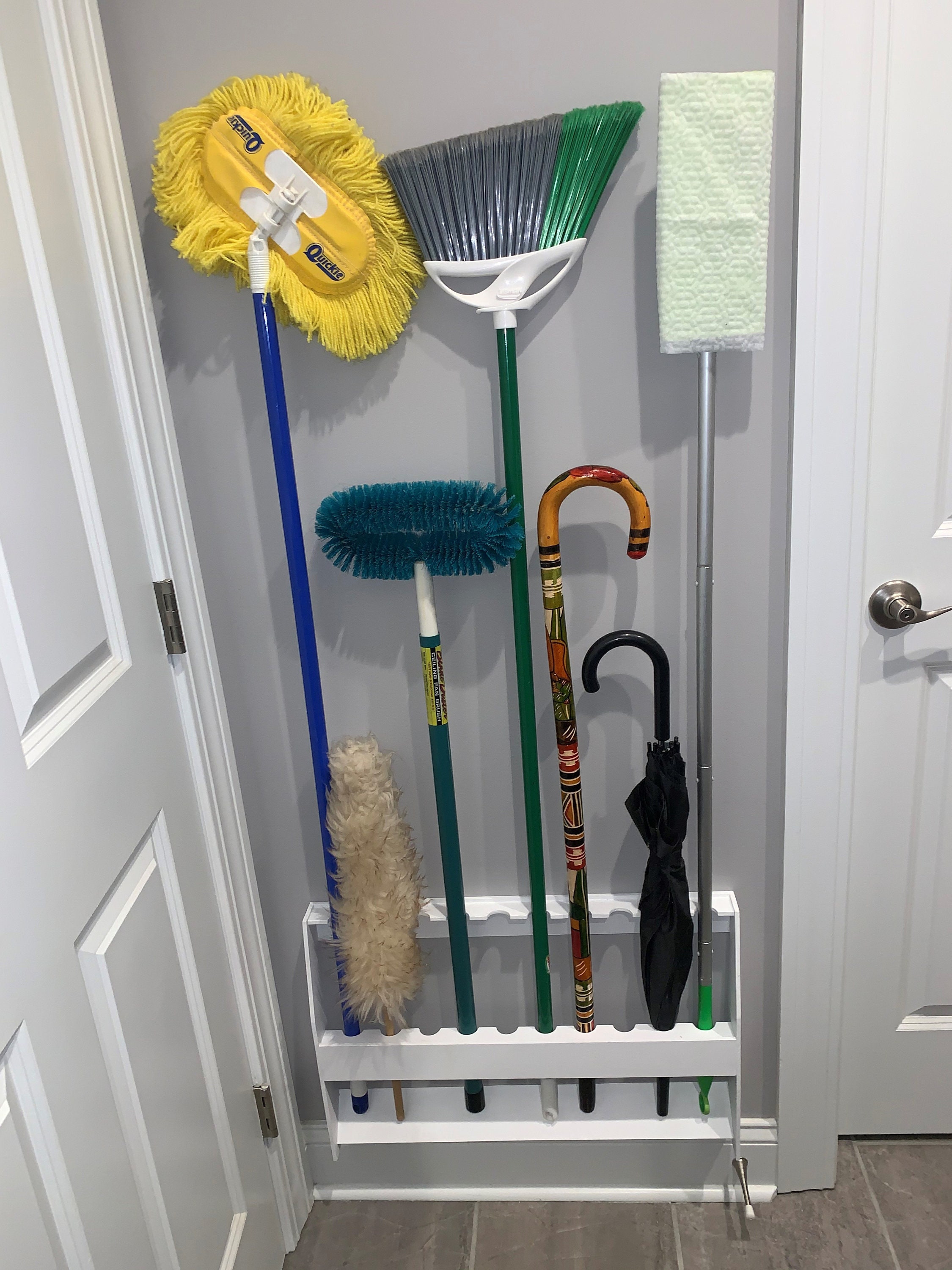 Cleaning Supplies' Storage Solution  Cleaning supply storage, Cleaning  cupboard, Broom storage