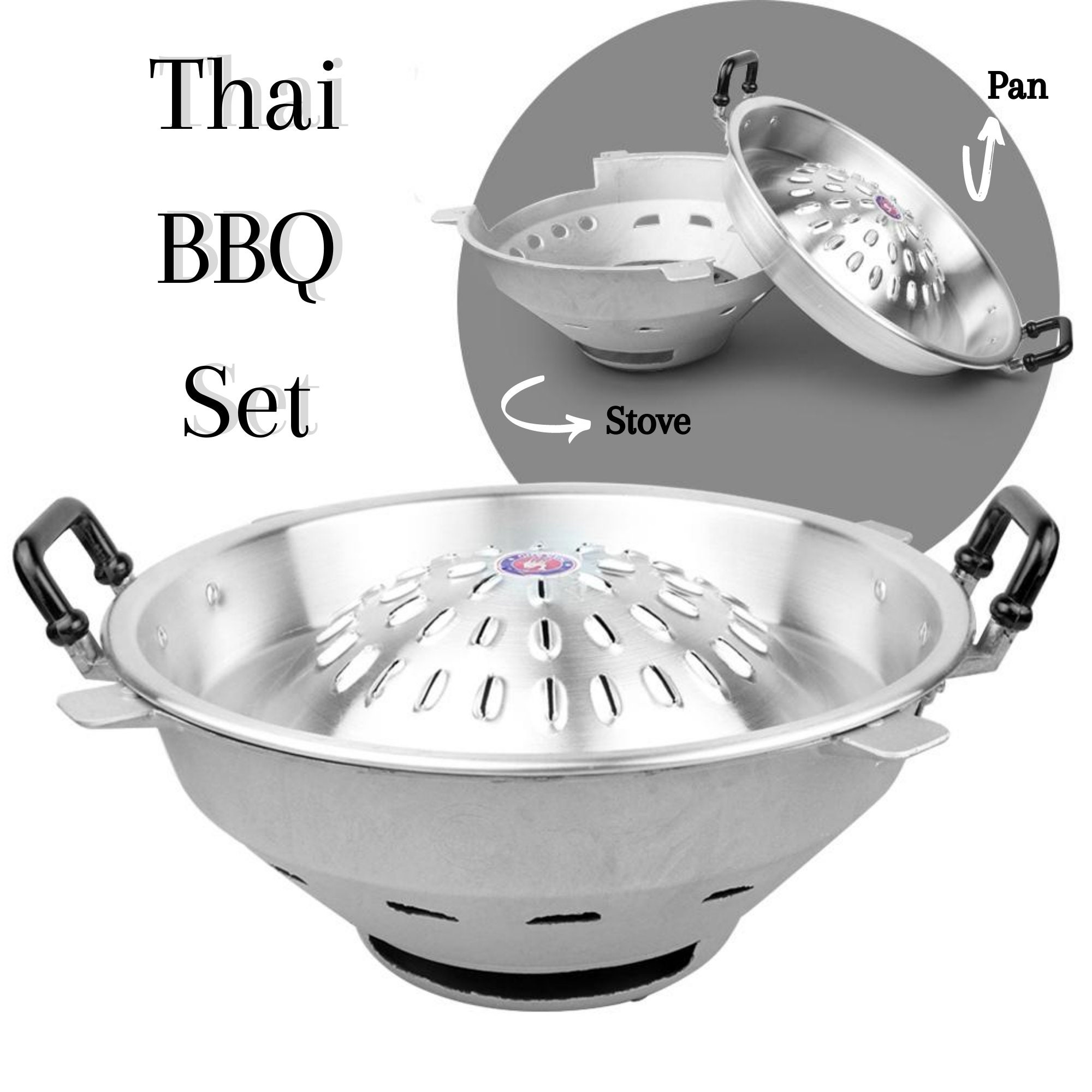 Thai Charcoal BBQ Set 30 cm. Aluminium Barbecue Pan with Stove Etsy