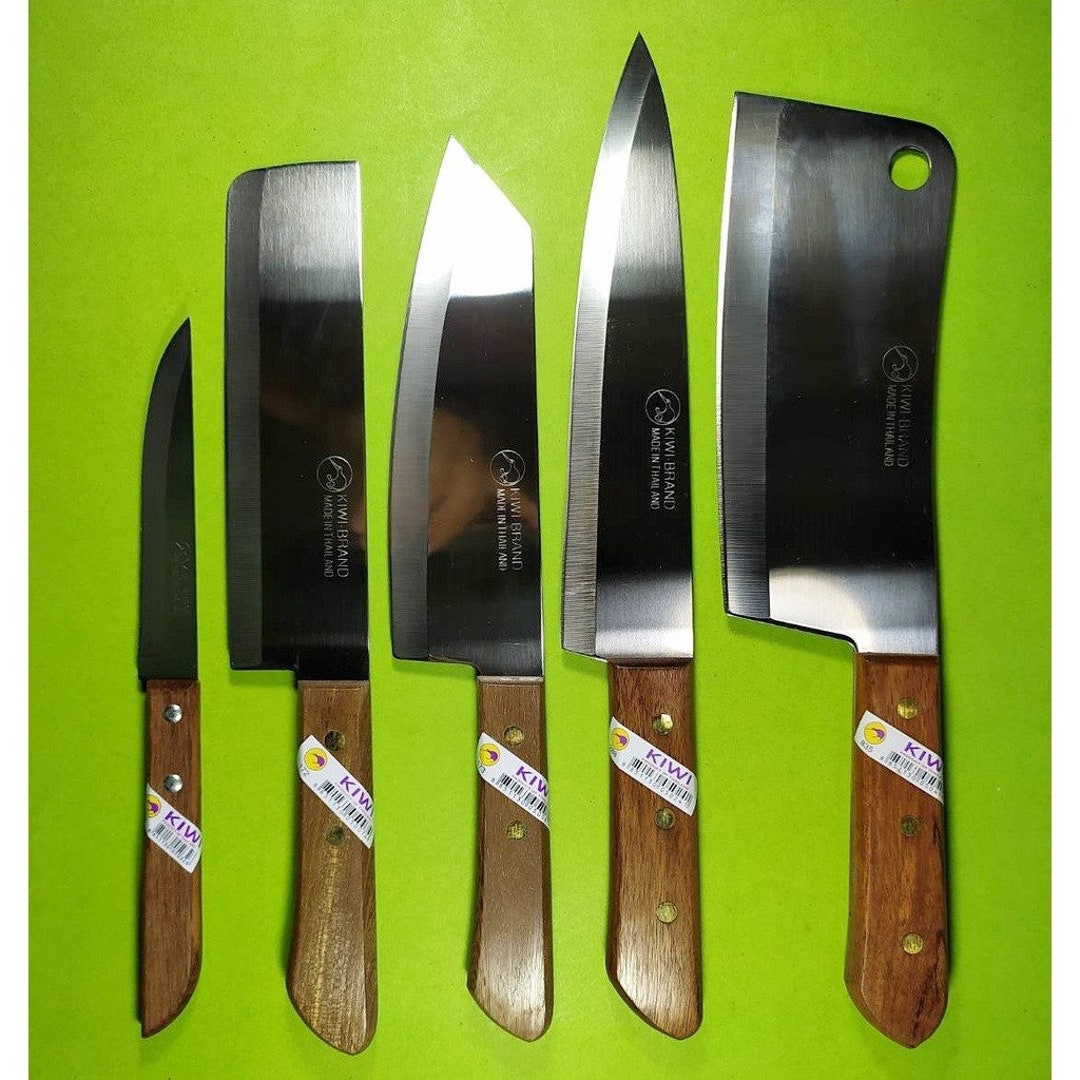 Couteaux de cuisine Kiwi, lot de 5, couteau de chef, lame en acier  inoxydable, manche en bois, Couteaux de cuisine Kiwi set 5 pcs no. 501 172  173 288