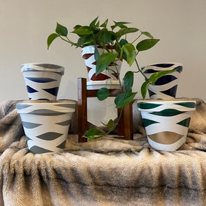 Hand painted Plant Pots in Double Waves design