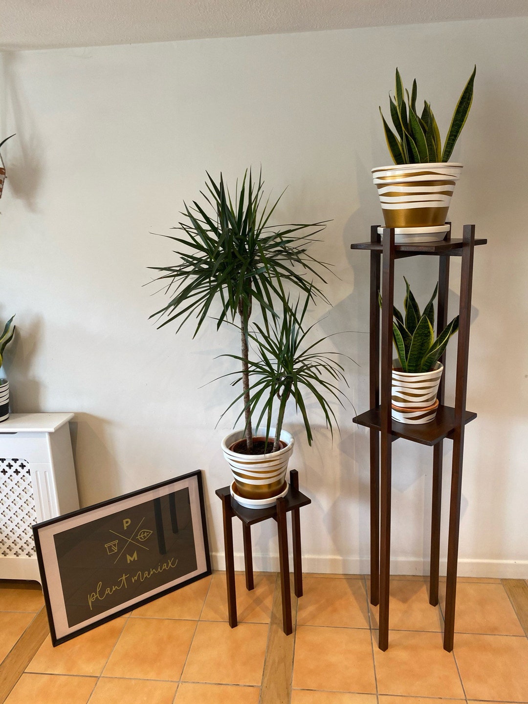 Handmade Solid Wood Plant Stand – Two Tier Mid Century Style - Etsy
