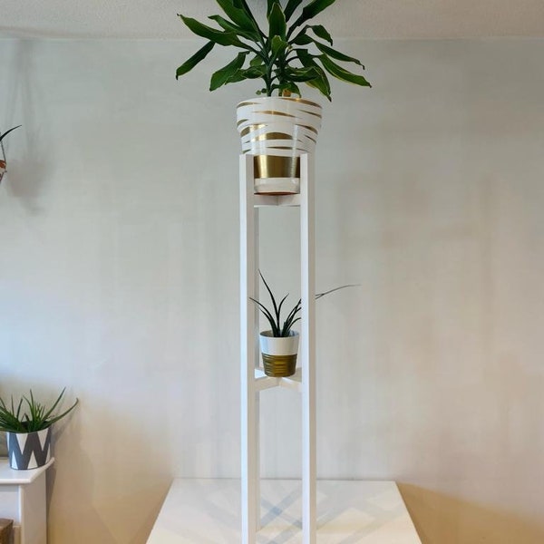 Plant Pot Stand in white Extra Tall wooden Plant Stand Hand Made in solid wood in UK  Two tier strong stand in many size and colour’s choice