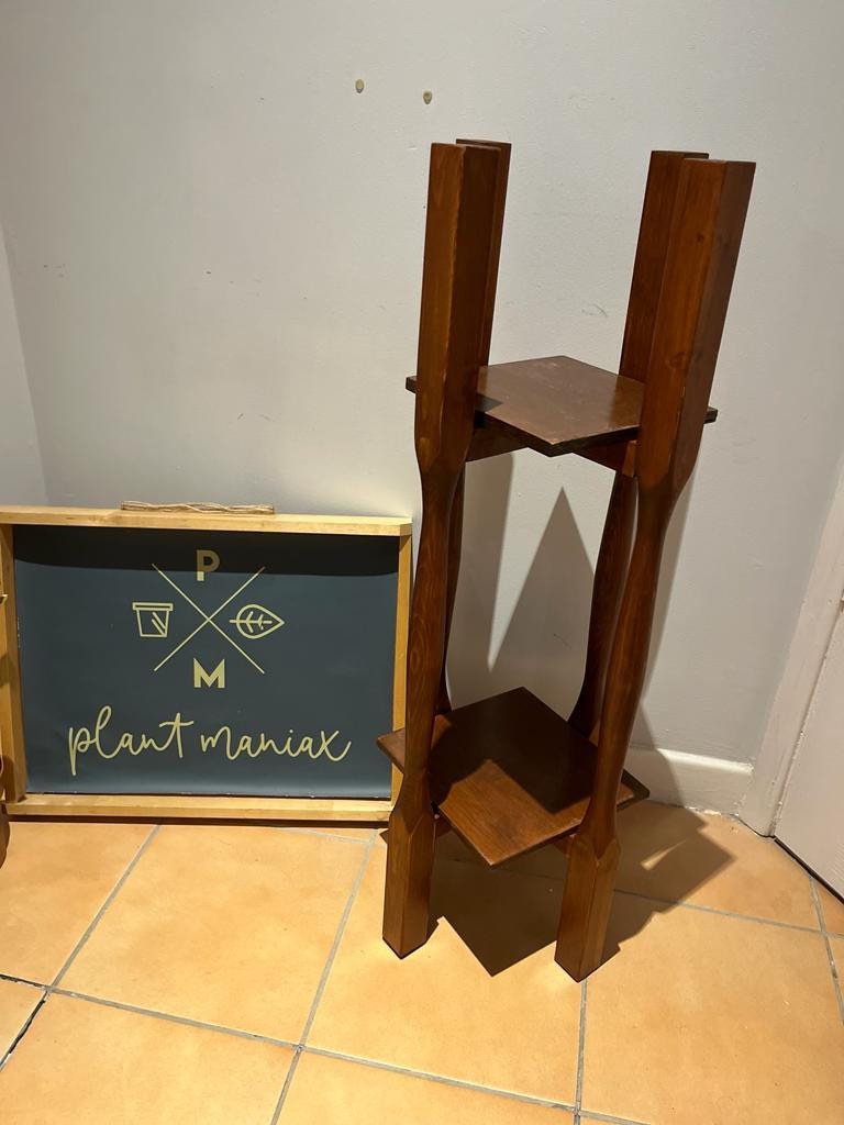Handmade Rustic Wood Plant Stand – Two Tier Display, Tall Accent Table ...