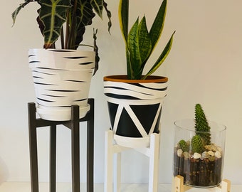Handmade Solid Wood Plant Pot Stand – Squared Leg, Modern Style