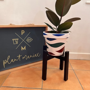 Suporte para vasos de plantas, suporte de madeira para plantas, feito à mão em carvalho escuro extra, estilo meados do século, suporte para pote de madeira, presentes de mesa