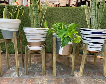 Handmade Wooden Plant Pot Stand Set – Tudor Oak, Scandinavian Design