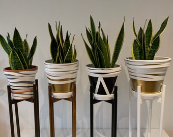 Handgemachte Blumenampel aus Massivholz, Mid-Century Style