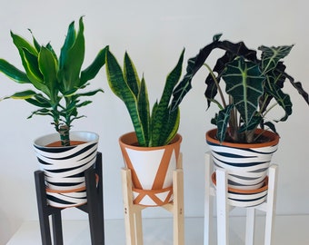 Handmade Pine Plant Pot Stand - Mid Century Modern Style